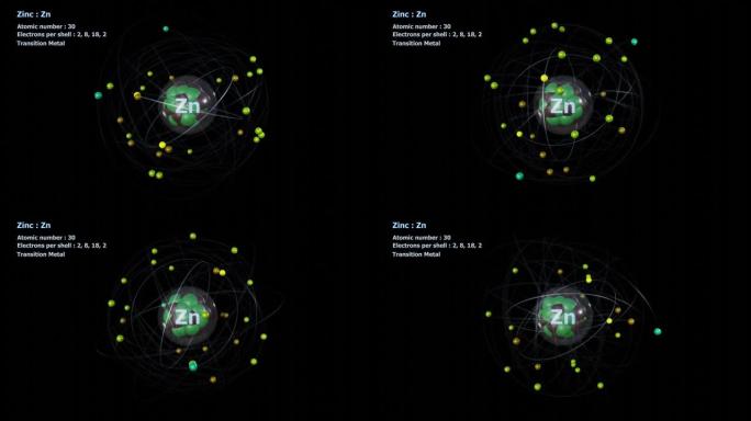 无限轨道旋转中有30个电子的锌原子