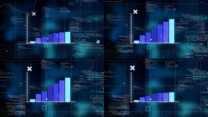 黑色背景上的数据处理和图表的动画