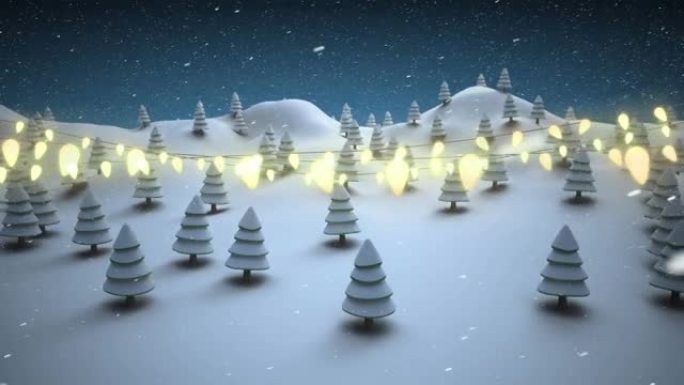 发光的仙女灯装饰抵御冬季景观飘落的雪