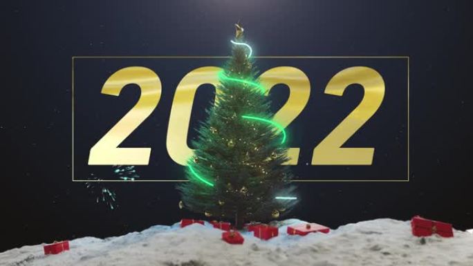新年2022树烟花背景蓝色