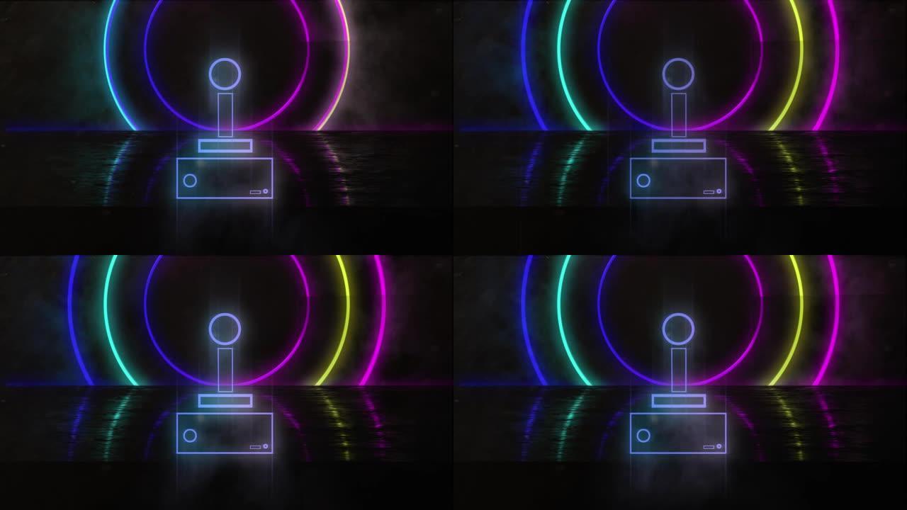 黑色背景上霓虹灯形状上的操纵杆动画