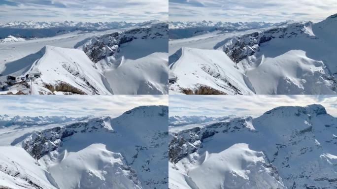 瑞士冰川3000 Diablerets的雪山景观，背景是蓝天。旅游概念。