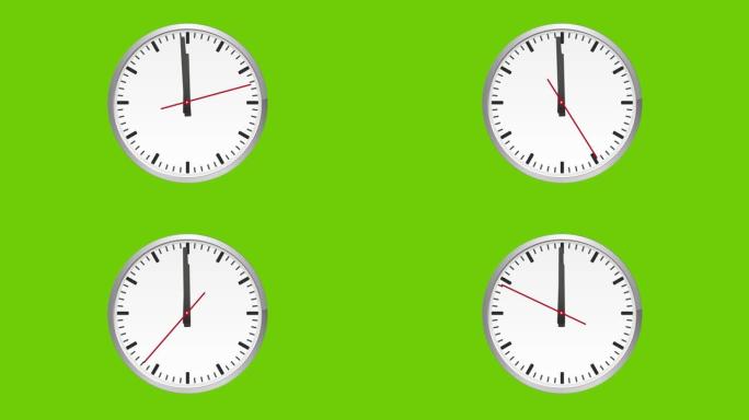 动画模拟时钟，一分钟到十二小时，在绿色屏幕上