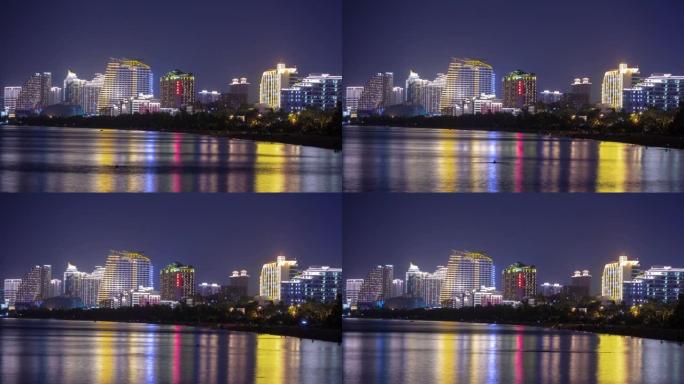 夜间照明三亚湾酒店正面全景4k延时中国海南岛