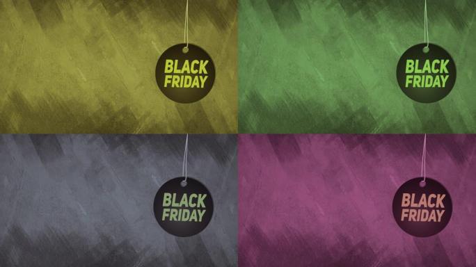 黑色星期五标签悬挂标签紫色背景动画可循环视频-购物，交易，优惠券，送货，在线购物，营销，商业活动，网