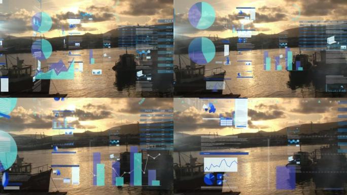 船只和湖泊上的统计和数据处理动画