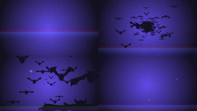 蓝色背景上可怕的万圣节飞行蝙蝠的动画