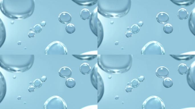 蓝色和白色水泡展示透明碳酸滴背景循环，带复制空间