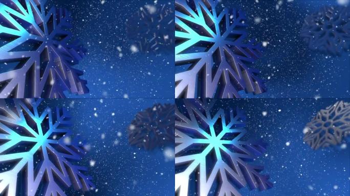 一个神奇的节日蓝色冬季动画背景与飘落的雪花