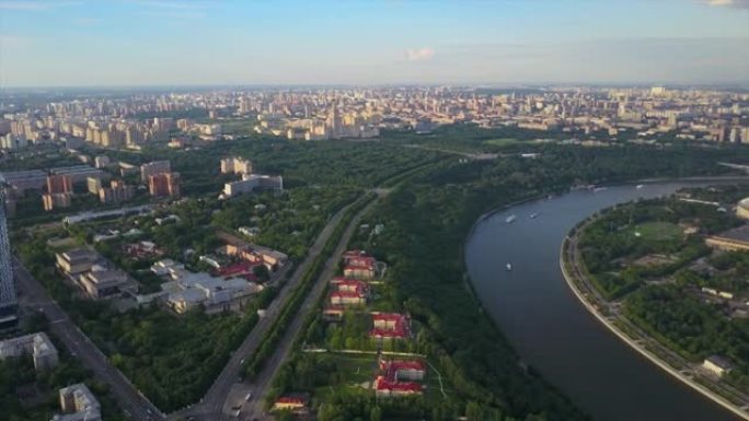 俄罗斯莫斯科日落之光大学区麻雀山航空全景4k