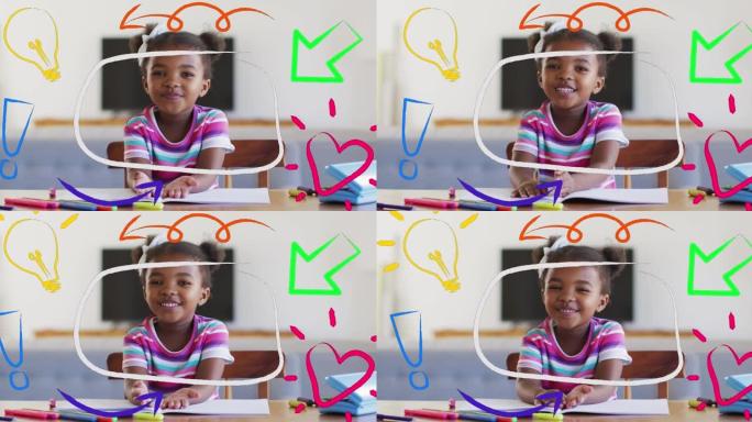 教室里快乐的非洲裔美国女孩的学校项目图标动画