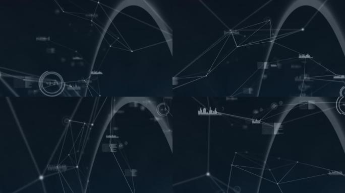 黑色背景上的连接网络和数据处理的动画