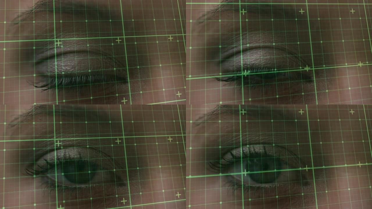 高加索女性眼睛上的数据处理动画