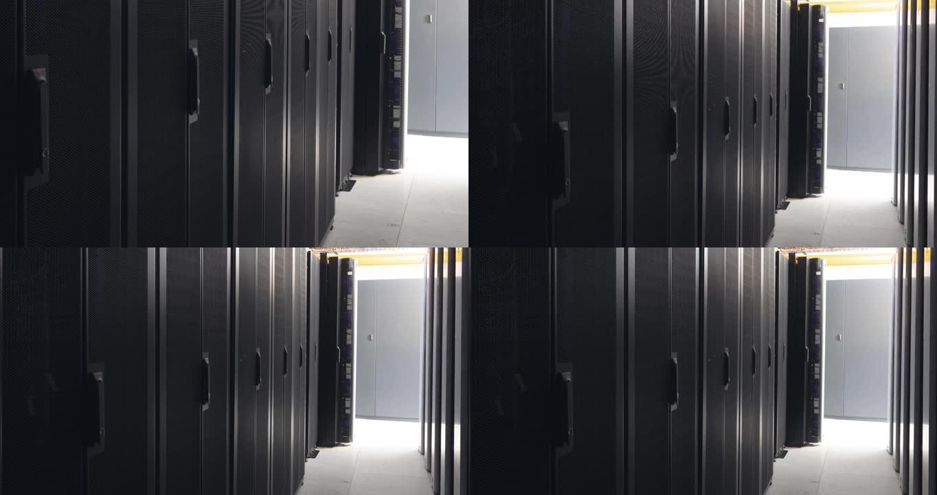 带一排排电脑服务器的空走廊视频