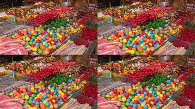 各种果冻彩色糖果和彩色口香糖球作为背景