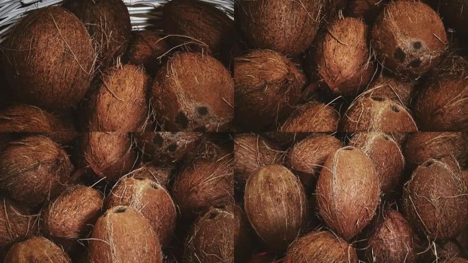 食品、农业和有机概念，异国椰子作为整个水果在生态超市出售