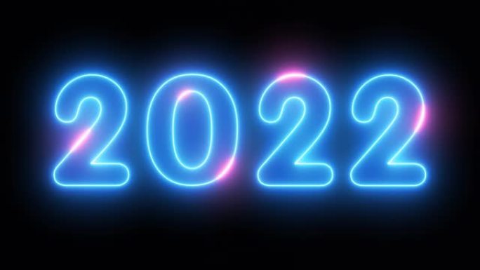 无缝循环。新年快乐2022。霓虹灯文字。促销横幅。黑色背景上的4k运动。圣诞背景。