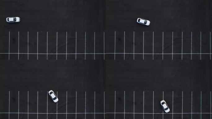 一辆白色停车场的鸟瞰图不正确。