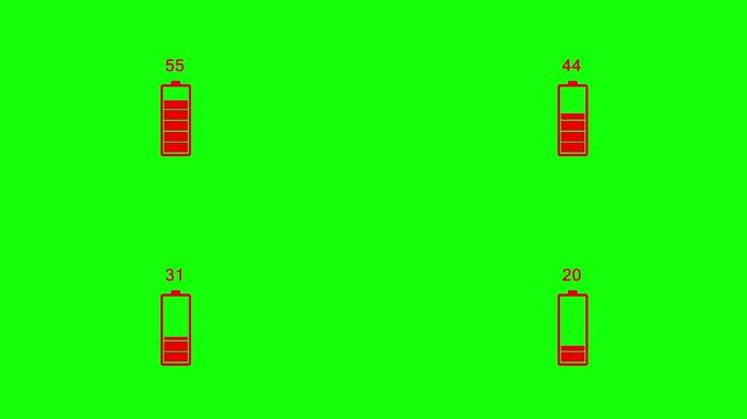 加载器动画。4k分辨率。红色充电电池指示灯和绿屏背景的1分钟计时器。