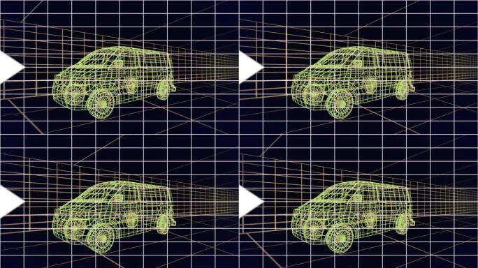 汽车和网格3d绘图模型上的白色箭头动画