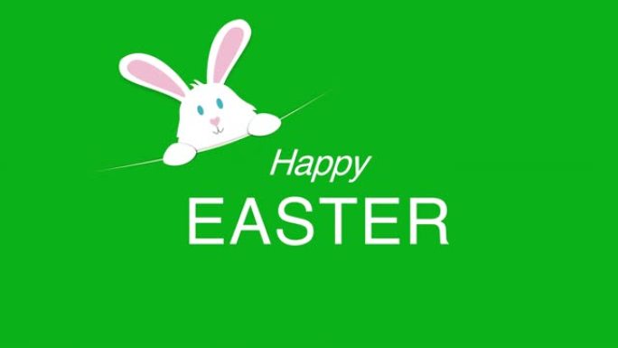 复活节快乐，绿色有趣的白兔