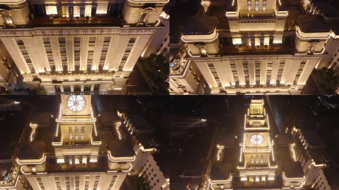 上海外滩海关大楼航拍夜景