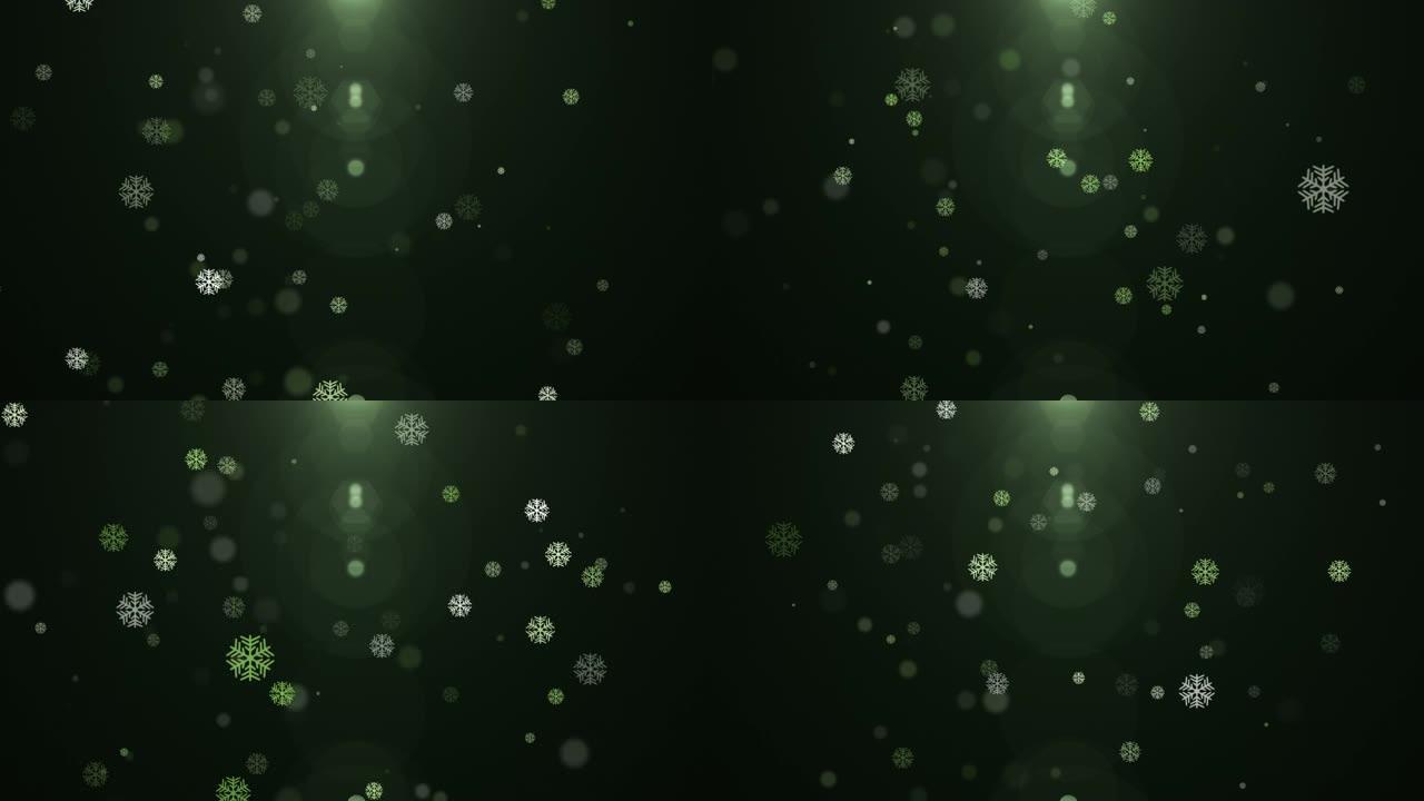 五彩纸屑雪花在黑暗背景上流动的动画，3D渲染视频圣诞快乐背景
