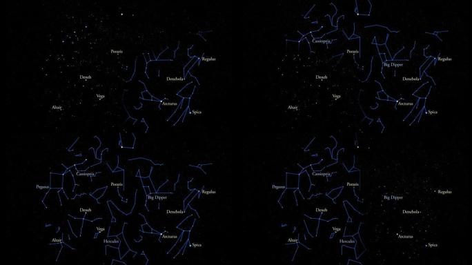 天体地图上有出现在北方天空的流行恒星的名字。