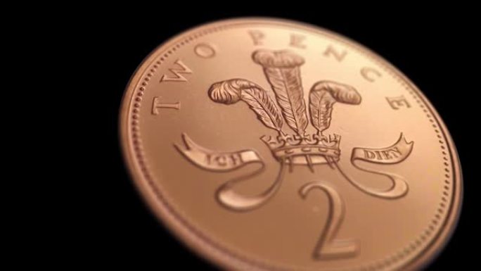 金融图表背景股票视频-英国英镑硬币现实动画背面和正面-1便士-5,10，20,50便士硬币-一英镑和