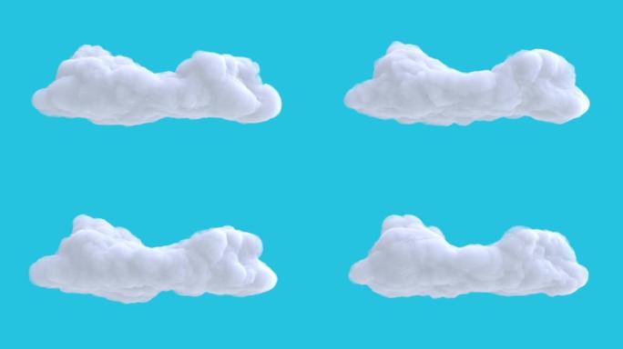 蓝色背景上孤立的白云。现代定格风格的现实3d艺术元素。最小抽象图形设计。时尚循环卡通动画。