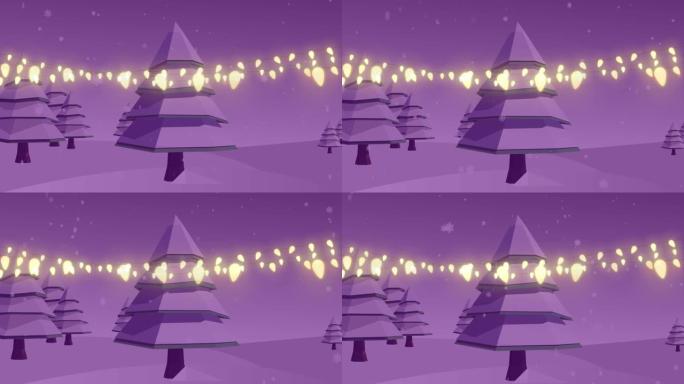 发光的圣诞仙女灯串和圣诞树的动画
