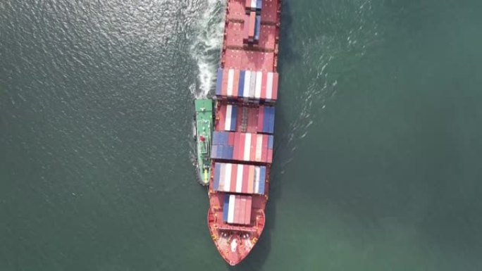 集装箱运输业务的鸟瞰图，进出口，物流，大型货船国际贸易的运输概念。