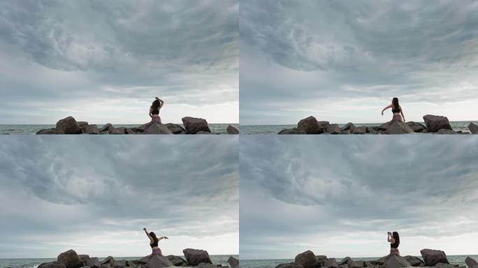 冥想舞蹈自然灵感女人海洋天空