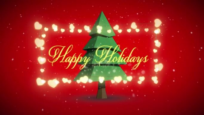 红色背景圣诞树上的节日快乐文字动画