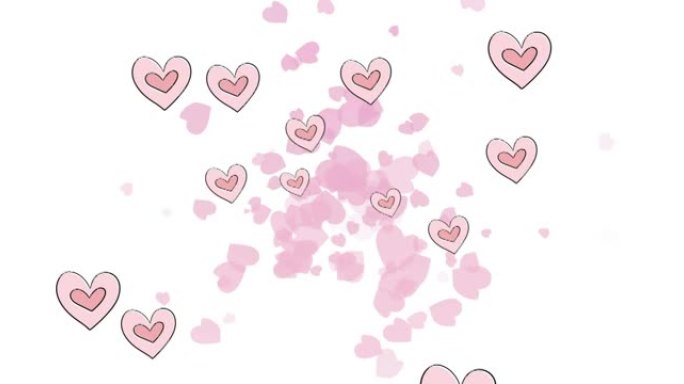 粉红色的心漂浮在白色背景上的动画