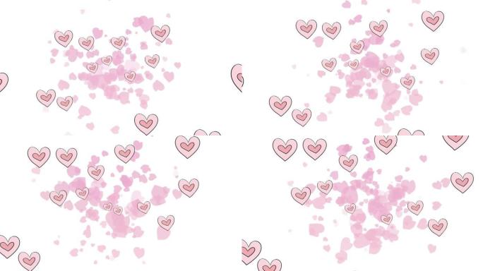 粉红色的心漂浮在白色背景上的动画