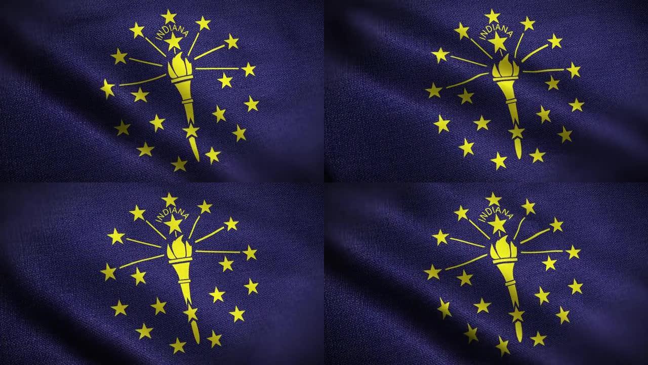 印第安纳州国旗动画背景股票视频-印第安纳州国旗循环挥舞-印第安纳州国旗在风中飘扬-高度详细的纹理国旗