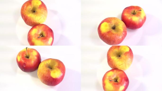 苹果旋转，侧视，缓慢旋转成一圈，特写。