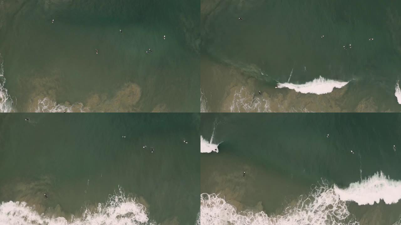 在澳大利亚Yamba冲浪的4k无人机俯视图。