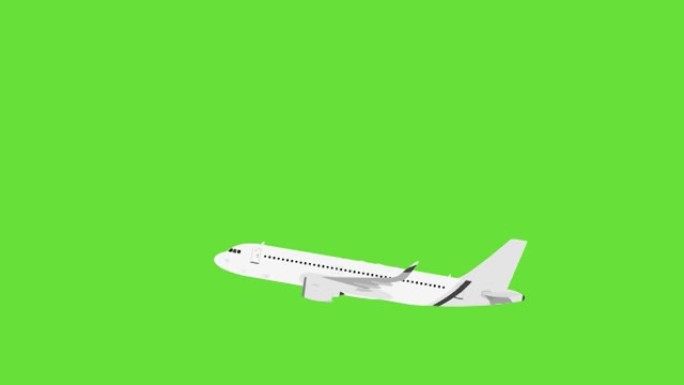 在色度关键背景上飞行的现实飞机。绿屏4k动画。