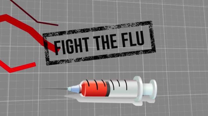 在灰色背景上带有图形的注射器图标上对抗流感文本的动画