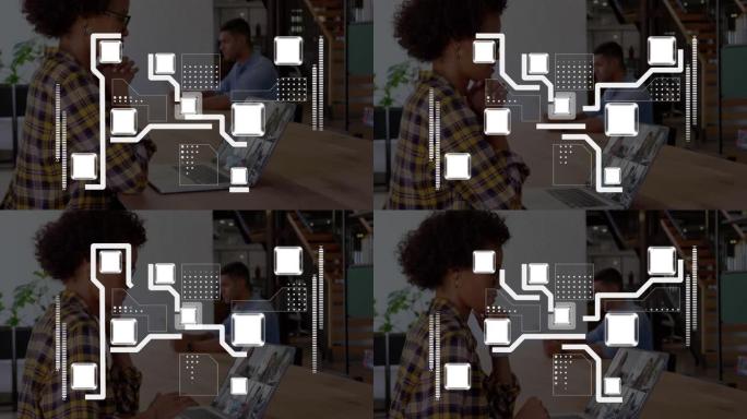 与同事进行笔记本电脑视频通话的非裔美国女商人的形状动画