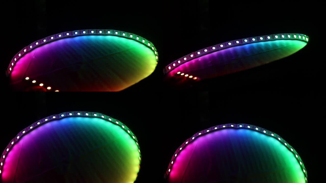 ARGB发光二极管条形灯显示彩虹图案颜色排列在圆形图案上。用于装饰和爱好项目的可编程发光二极管条形灯