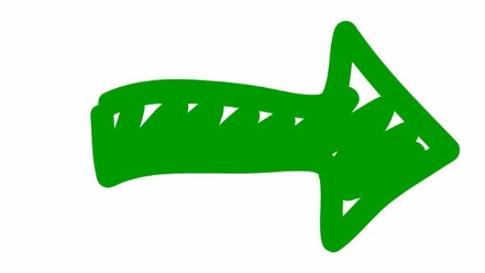 绿色箭头的动画符号。手绘箭头指向右侧。矢量插图孤立在白色背景上。