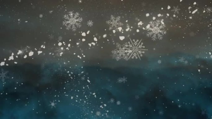 蓝色背景上流星和雪落下的动画