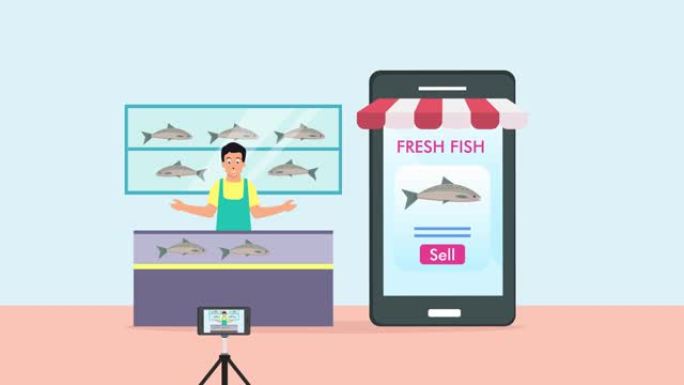 男子在手机应用程序上出售在线鱼类