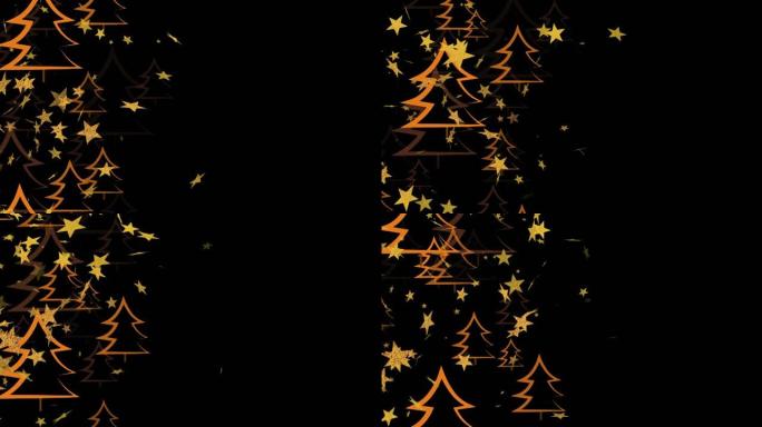 圣诞节时，星星在黑色背景上落在枞树上的动画