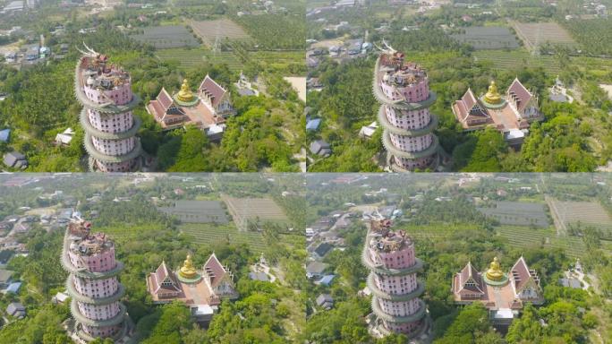 泰国曼谷市附近佛统府萨姆普兰区的萨姆普兰寺或中华龙寺的鸟瞰图。旅游旅游概念中的旅游景点地标。