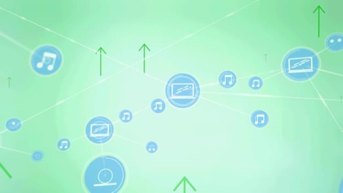 绿色背景上箭头上的连接网络动画