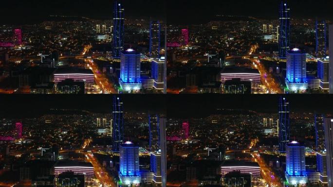 伊兹密尔土耳其市中心夜间航空4k股票视频